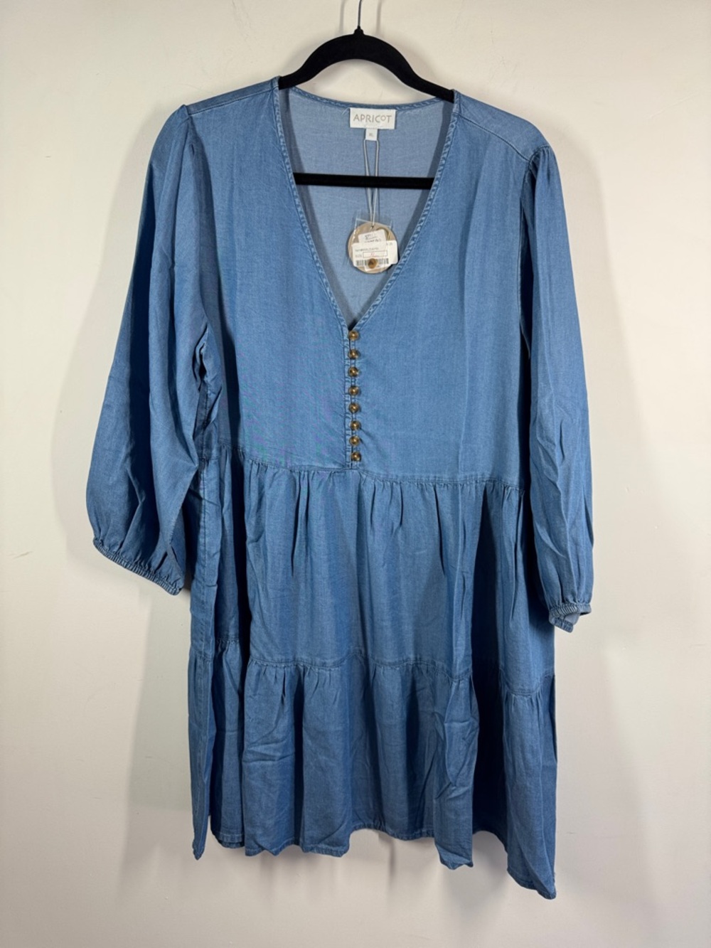Apricot Lyocell Tiered Dress Blue XL Boho Cottagecore Casual Summer Resortwear - Picture 2 of 11